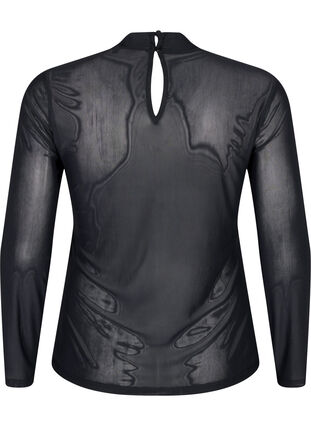 Zizzi Tætsiddende meshbluse med lange ærmer, Black, Packshot image number 1