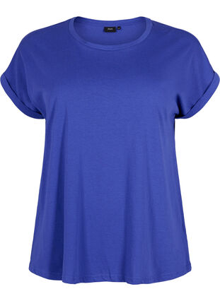 Zizzi Kortærmet t-shirt i bomuldsblanding, Royal Blue, Packshot image number 0