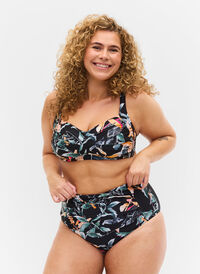 Printet bikini underdel med ekstra høj talje, Leaf Print, Model