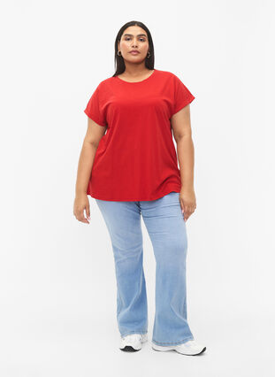 Zizzi Kortærmet t-shirt i bomuldsblanding, Tango Red, Model image number 2