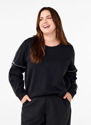 Zizzi Sweatshirt med kontrastsyninger, Black, Model image number 0