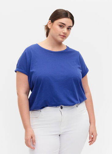 Zizzi Kortærmet t-shirt i bomuldsblanding, Royal Blue, Model image number 0