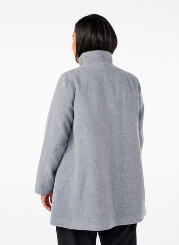 Zizzi Kort trenchcoat med a-form, Light Grey Melange, Model image number 1