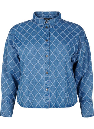 Zizzi Denimskjorte med destroy mønster, Blue Denim, Packshot image number 0