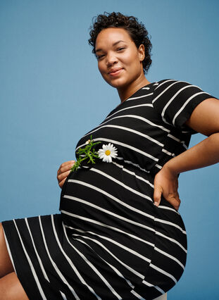 Zizzi Stribet graviditets kjole i viskose, Black Grey Stripe, Image image number 0