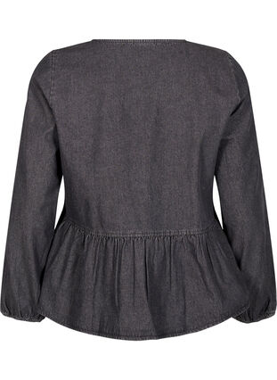 Zizzi Peplum bluse i denim med bindelukning, Dark Grey Denim, Packshot image number 1