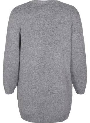 Zizzi Lang strik cardigan med lommer, Medium Grey Melange, Packshot image number 1