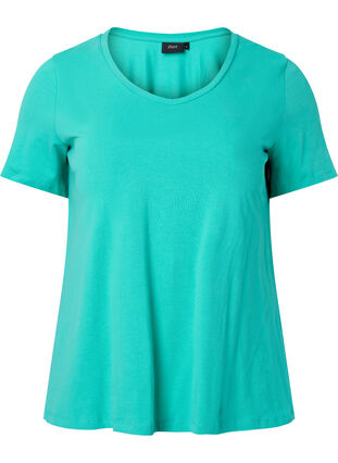 Zizzi Ensfarvet basis t-shirt i bomuld, Aqua Green, Packshot image number 0