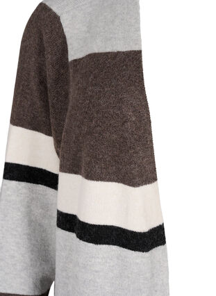 Zizzi Lang strikcardigan med brede striber, Light Grey Mel.Comb, Packshot image number 2