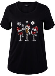 Jule t-shirt med pailletter, Black w. Wine