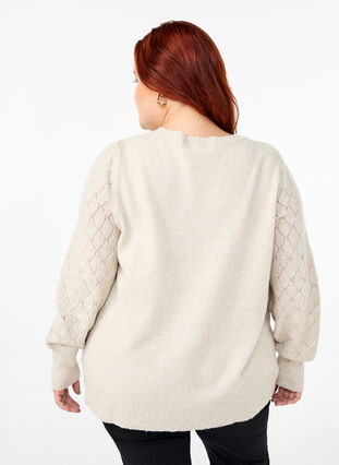 Zizzi Strikbluse med hulmønster, Pumice Stone Mel., Model image number 1