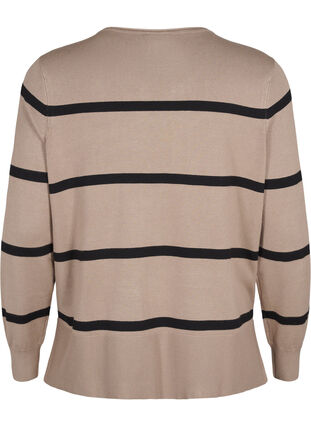 Zizzi Strikket viskosebluse med striber, Desert Taupe Comb, Packshot image number 1