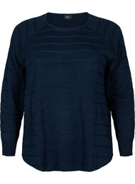 Strikbluse med tone-i-tone striber, Navy Blazer