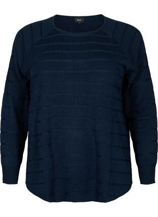 Zizzi Strikbluse med tone-i-tone striber, Navy Blazer, Packshot image number 0