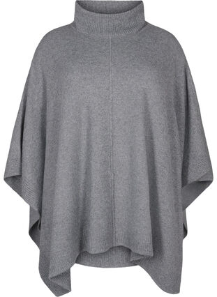 Zizzi Poncho med høj hals, Medium Grey Melange, Packshot image number 0