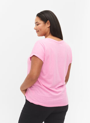Zizzi Kortærmet t-shirt i bomuldsblanding, Rosebloom, Model image number 1