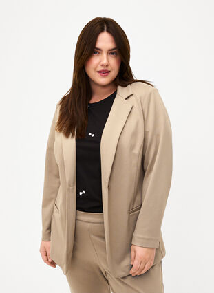 Zizzi Enkel blazer med knaplukning, Silver Mink, Model image number 0