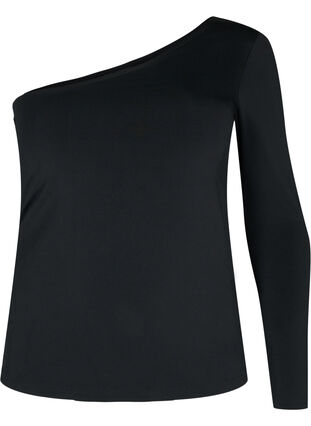 Zizzi Tætsiddende one-shoulder bluse, Black, Packshot image number 0