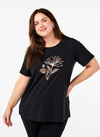 FLASH - T-shirt med motiv, Black R. Gold Flower, Model