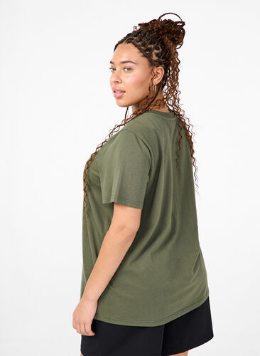 Zizzi Basis t-shirt i bomuld med rund hals , Thyme, Model image number 1