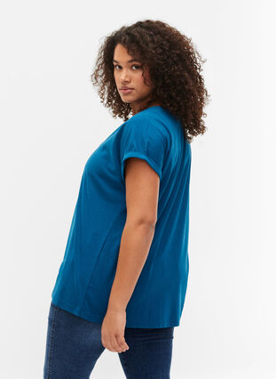 Zizzi Kortærmet t-shirt i bomuldsblanding, Petrol Blue, Model image number 1