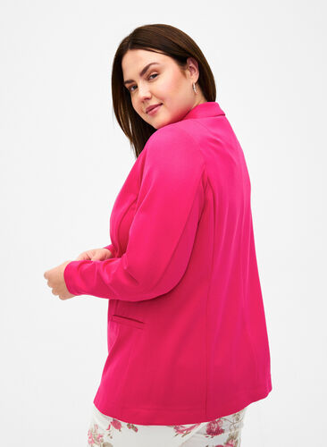 Zizzi Enkel blazer med knaplukning, Raspberry Sorbet, Model image number 1