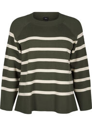 Stribet strikbluse med rund hals, D. Bag Birch Stripe