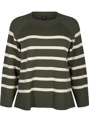 Zizzi Stribet strikbluse med rund hals, D. Bag Birch Stripe, Packshot image number 0