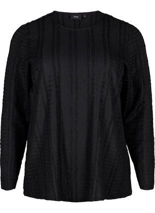 Zizzi Bluse med lange ærmer og tekstur, Black, Packshot image number 0