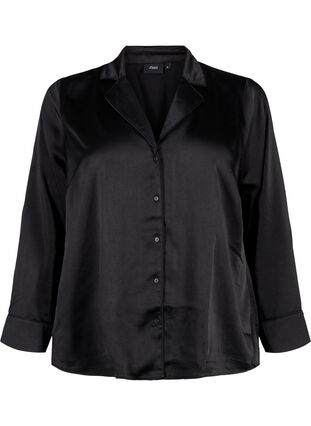 Zizzi Natskjorte i satin, Black, Packshot image number 0