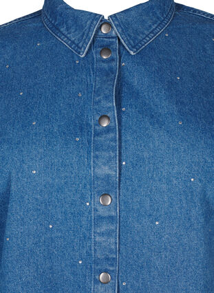 Zizzi Denimskjorte med rhinsten og 3/4 ærmer, Bl. Denim Rhinestone, Packshot image number 2