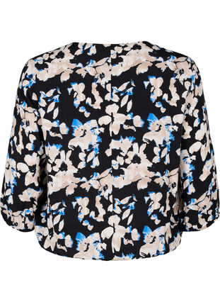 Zizzi Viskosebluse med print og smock, Bl.Antique White AOP, Packshot image number 1