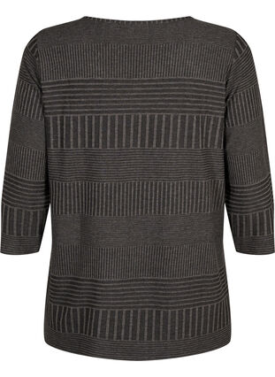 Zizzi Bluse med 3/4 ærmer og stribet mønster, Dark Grey Melange, Packshot image number 1