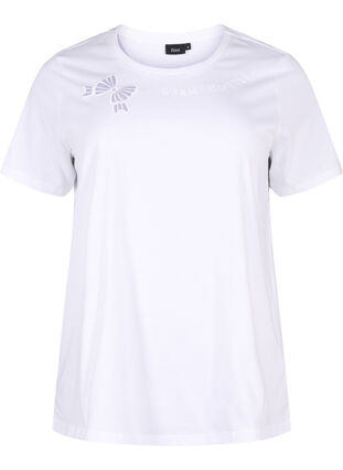 Zizzi T-shirt i økologisk bomuld med sløjfedetalje, Bright White, Packshot image number 0