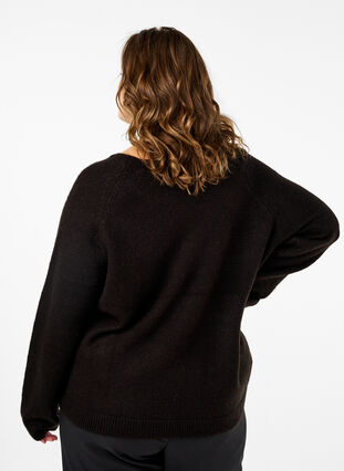 Zizzi Løstsiddende strikbluse med rund hals, Black, Model image number 1