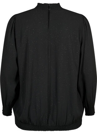 Zizzi FLASH - Langærmet bluse med smock og glitter, Black w. Silver, Packshot image number 1