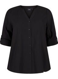 Viskose skjortebluse med 3/4 ærmer, Black