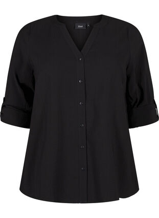 Zizzi Viskose skjortebluse med 3/4 ærmer, Black, Packshot image number 0