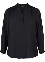 Langærmet skjortebluse med v-hals, Black