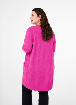 Zizzi Meleret strik cardigan med lommer, F. Red White Mel., Model image number 1