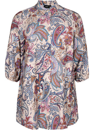 Zizzi Viskose tunika med paisleyprint og 3/4 ærmer, Sand Do. Paisley AOP, Packshot image number 0