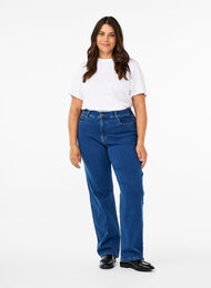 Højtaljede Gemma jeans med straight fit, Dark blue, Model