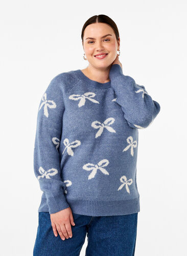 Zizzi Strikbluse med sløjfer, Bering S. Birch Comb, Model image number 0