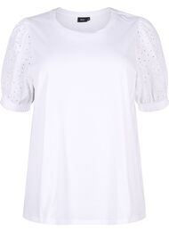 Økologisk bomuldsbluse med broderi anglaise ærmer, Bright White