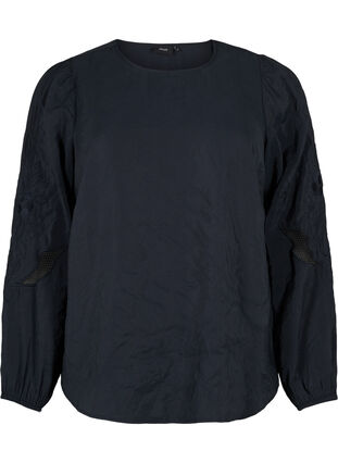 Zizzi Bluse i TENCEL™ Modal med broderidetaljer, Black, Packshot image number 0