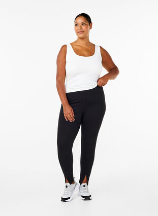 Zizzi Viskose leggings med slids foran, Black, Model image number 2