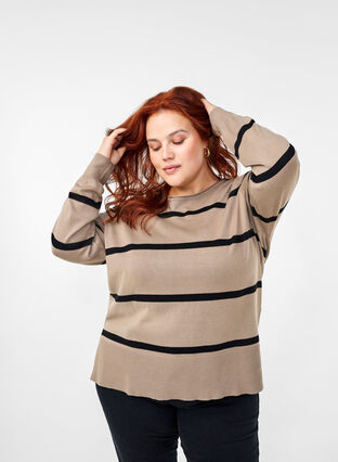 Zizzi Strikket viskosebluse med striber, Desert Taupe Comb, Image image number 0