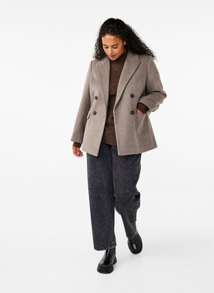 Zizzi Uld blazer med børstet tekstur, Desert Taupe Mel., Model image number 2