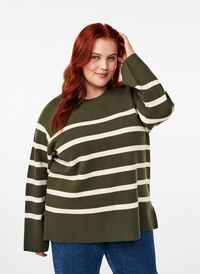 Stribet strikbluse med rund hals, D. Bag Birch Stripe, Model