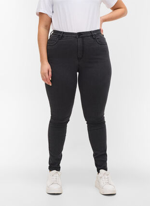 Zizzi Højtaljede super slim Amy jeans, Grey Denim, Model image number 3